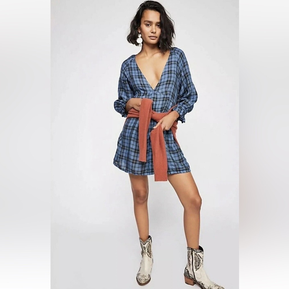 Free People x CP Shades Plaid Linen Tunic Mini Dress Size Small